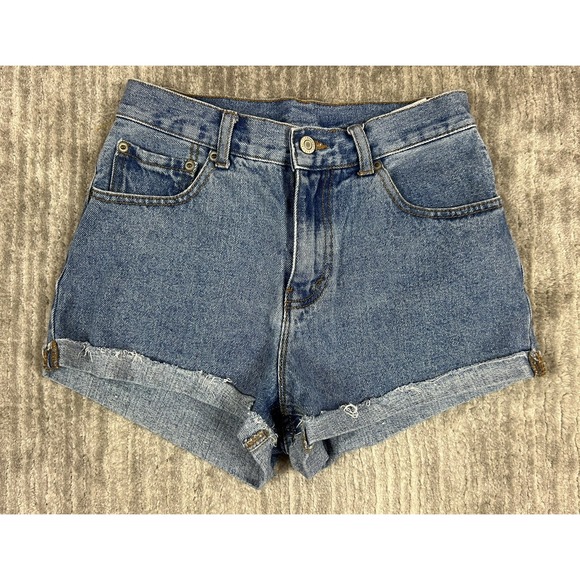 John Galt Pants - John Galt Denim Shorts Women 26 Blue High Rise Raw Hem Cuffed Medium Wash Cotton